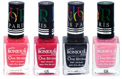 

Bonjour Paris Nail Lacquer Super Stay Light Pink, Pink, Black, Babby Pink(Pack of 4)