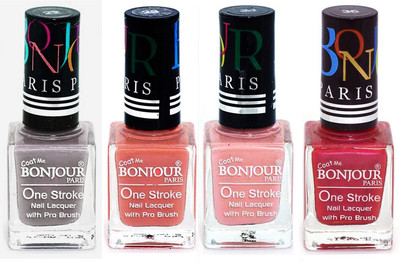 

Bonjour Paris Nail Lacquer Super Stay Light Gray, Nude, Nude, Maroon(Pack of 4)