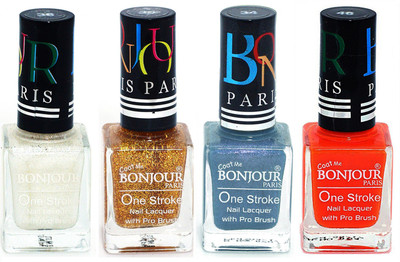 

Bonjour Paris Nail Lacquer Super Stay White, Golden, Sky Blue, Neon Orange(Pack of 4)