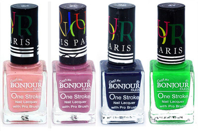 

Bonjour Paris Nail Lacquer Super Stay Nude, Light Purple, Blue, Neon Green(Pack of 4)