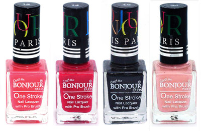 Bonjour Paris Nail Lacquer Super Stay Light Pink, Pink, Black, Nude(Pack of 4)