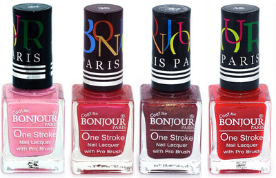 

Bonjour Paris Nail Lacquer Super Stay Babby Pink, Maroon, Coffee, Red(Pack of 4)