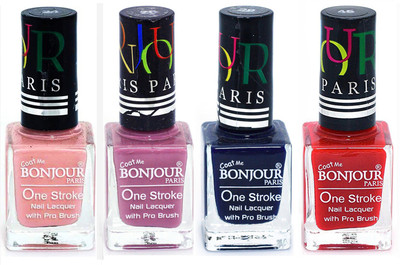

Bonjour Paris Nail Lacquer Super Stay Nude, Light Purple, Blue, Red(Pack of 4)
