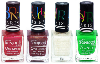 

Bonjour Paris Nail Lacquer Super Stay Maroon, Coffee, White, Neon Green(Pack of 4)