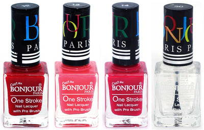 Bonjour Paris Nail Lacquer Super Stay Red, Light Pink, Pink, Top coat(Pack of 4)