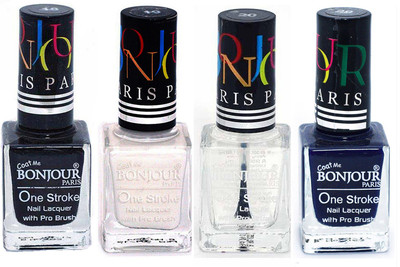 

Bonjour Paris Nail Lacquer Super Stay Black, White, Top coat, Blue(Pack of 4)