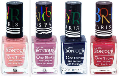 

Bonjour Paris Nail Lacquer Super Stay Nude, Light Purple, Blue, Maroon(Pack of 4)