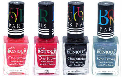 

Bonjour Paris Nail Lacquer Super Stay Light Pink, Pink, Black, Sky Blue(Pack of 4)