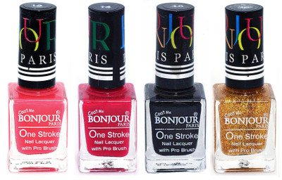 

Bonjour Paris Nail Lacquer Super Stay Light Pink, Pink, Black, Golden(Pack of 4)