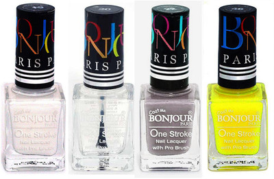 

Bonjour Paris Nail Lacquer Super Stay White, Top coat, Light Gray, Yellow(Pack of 4)