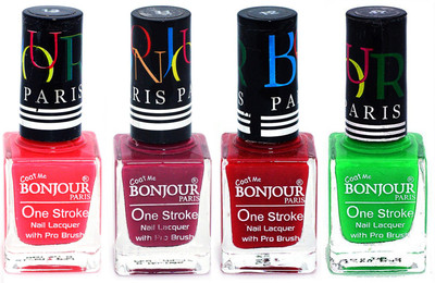 

Bonjour Paris Ultra-long-wear formula High Shine Nail Polish 174 Pink, Mauve, Red, Neon Green(Pack of 4)