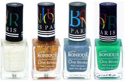

Bonjour Paris Nail Lacquer Super Stay White, Golden, Sky Blue, Green(Pack of 4)