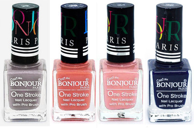 Bonjour Paris Nail Lacquer Super Stay Light Gray, Nude, Nude, Blue(Pack of 4)