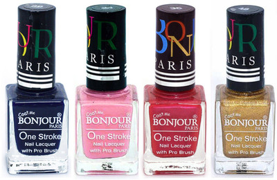 

Bonjour Paris Nail Lacquer Super Stay Blue, Babby Pink, Maroon, Golden(Pack of 4)