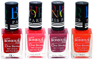 

Bonjour Paris Ultra-long-wear formula High Shine Nail Polish 151 Red, Pink, Mauve, Neon Orange(Pack of 4)