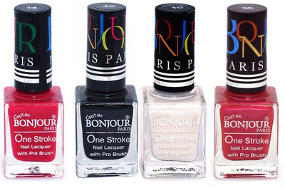 

Bonjour Paris Nail Lacquer Super Stay Pink, Black, White, Maroon(Pack of 4)