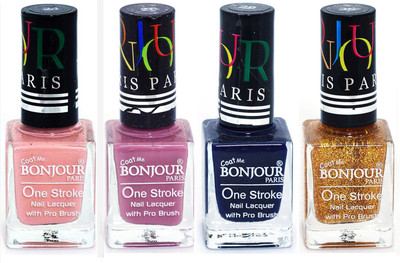 

Bonjour Paris Nail Lacquer Super Stay Nude, Light Purple, Blue, Golden(Pack of 4)