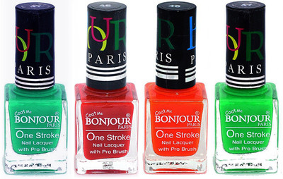 

Bonjour Paris Nail Lacquer Super Stay Green, Red, Neon Orange, Neon Green(Pack of 4)