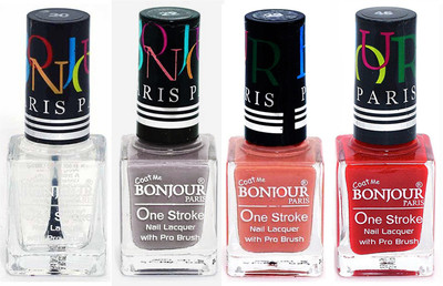 

Bonjour Paris Nail Lacquer Super Stay Top coat, Light Gray, Nude, Red(Pack of 4)