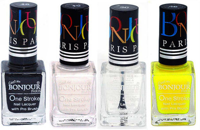 

Bonjour Paris Nail Lacquer Super Stay Black, White, Top coat, Yellow(Pack of 4)