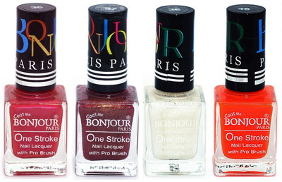 Bonjour Paris Nail Lacquer Super Stay Maroon, Coffee, White, Neon Orange(Pack of 4)