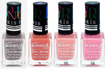 

Bonjour Paris Nail Lacquer Super Stay Light Gray, Nude, Nude, Babby Pink(Pack of 4)