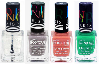 

Bonjour Paris Nail Lacquer Super Stay Top coat, Light Gray, Nude, Green(Pack of 4)