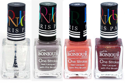 

Bonjour Paris Nail Lacquer Super Stay Top coat, Light Gray, Nude, Coffee(Pack of 4)