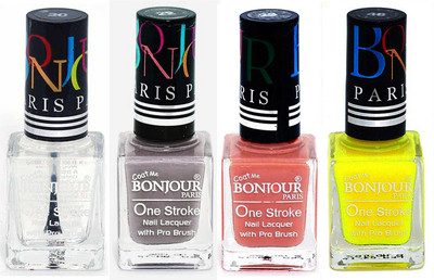 

Bonjour Paris Nail Lacquer Super Stay Top coat, Light Gray, Nude, Yellow(Pack of 4)