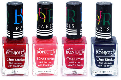 

Bonjour Paris Nail Lacquer Super Stay Red, Light Pink, Pink, Blue(Pack of 4)