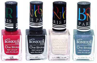 

Bonjour Paris Nail Lacquer Super Stay Pink, Black, White, Sky Blue(Pack of 4)