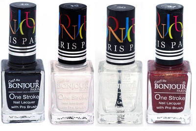 

Bonjour Paris Nail Lacquer Super Stay Black, White, Top coat, Coffee(Pack of 4)