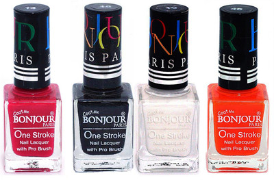 

Bonjour Paris Nail Lacquer Super Stay Pink, Black, White, Neon Orange(Pack of 4)