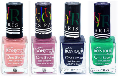 

Bonjour Paris Nail Lacquer Super Stay Nude, Light Purple, Blue, Green(Pack of 4)