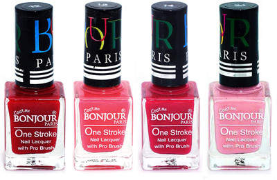 

Bonjour Paris Nail Lacquer Super Stay Red, Light Pink, Pink, Babby Pink(Pack of 4)