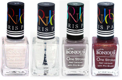 

Bonjour Paris Nail Lacquer Super Stay White, Top coat, Light Gray, Coffee(Pack of 4)