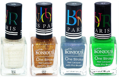 

Bonjour Paris Nail Lacquer Super Stay White, Golden, Sky Blue, Neon Green(Pack of 4)