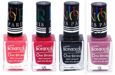 

Bonjour Paris Nail Lacquer Super Stay Light Pink, Pink, Black, Light Purple(Pack of 4)