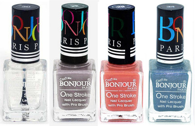 

Bonjour Paris Nail Lacquer Super Stay Top coat, Light Gray, Nude, Sky Blue(Pack of 4)