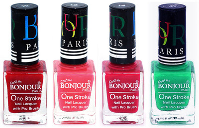 

Bonjour Paris Nail Lacquer Super Stay Red, Light Pink, Pink, Green(Pack of 4)