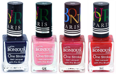 

Bonjour Paris Nail Lacquer Super Stay Blue, Babby Pink, Maroon, Red(Pack of 4)