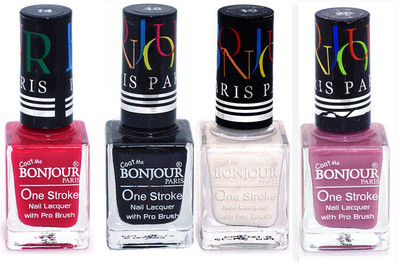 

Bonjour Paris Nail Lacquer Super Stay Pink, Black, White, Light Purple(Pack of 4)