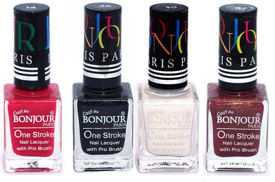 

Bonjour Paris Nail Lacquer Super Stay Pink, Black, White, Coffee(Pack of 4)