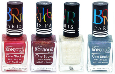 

Bonjour Paris Nail Lacquer Super Stay Maroon, Coffee, White, Sky Blue(Pack of 4)
