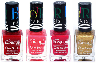 

Bonjour Paris Nail Lacquer Super Stay Red, Light Pink, Pink, Golden(Pack of 4)