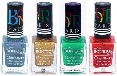 

Bonjour Paris Nail Lacquer Super Stay Sky Blue, Golden, Green, Red(Pack of 4)