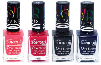 

Bonjour Paris Nail Lacquer Super Stay Light Pink, Pink, Black, Blue(Pack of 4)