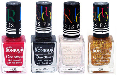 

Bonjour Paris Nail Lacquer Super Stay Pink, Black, White, Golden(Pack of 4)