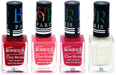 

Bonjour Paris Nail Lacquer Super Stay Red, Light Pink, Pink, White(Pack of 4)