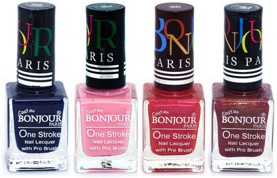 

Bonjour Paris Nail Lacquer Super Stay Blue, Babby Pink, Maroon, Coffee(Pack of 4)